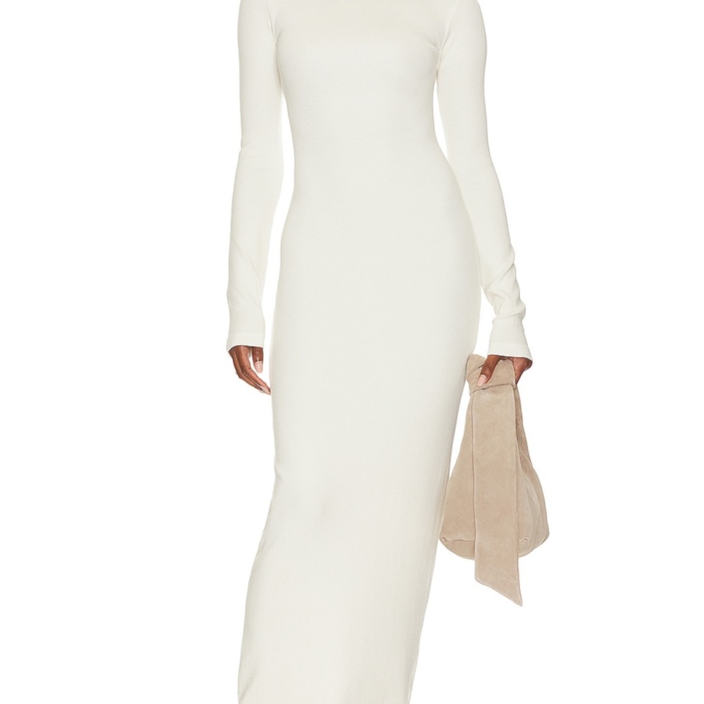 COTTON CITIZEN Ribbed Maxi Crewneck dress in Bone